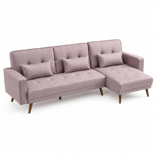 Ecksofa mit Schlaffunktion aus Polyester in Rosa