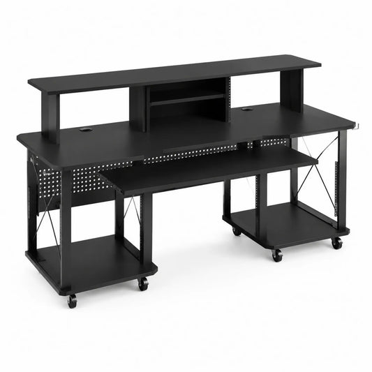 Schreibtisch mit Rollen Schwarz 200x60x120 cm MDF Stahl