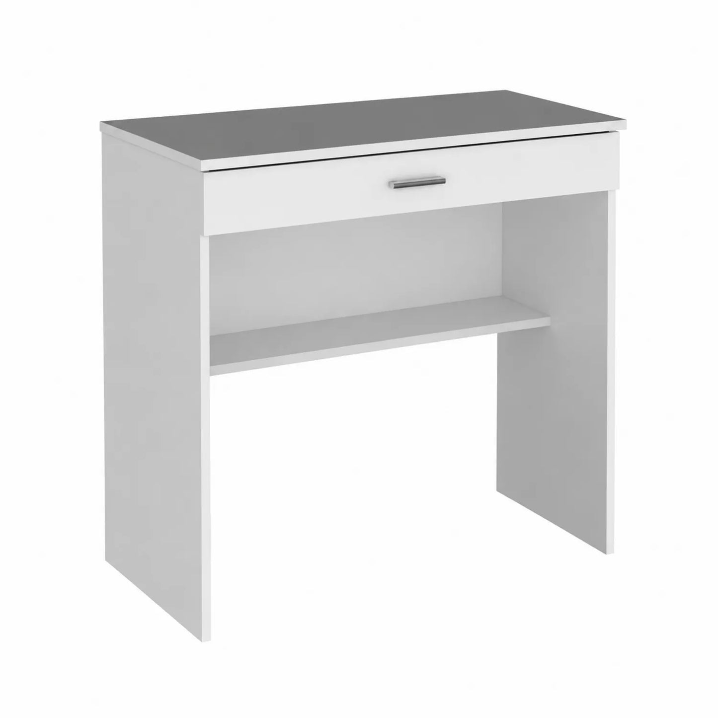 Weißer Schreibtisch mit Schublade und Regal, MDF-Holz, 90x45x75 cm