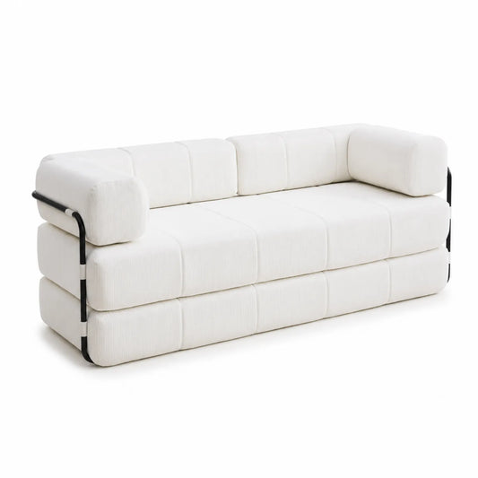 3-Sitzer Sofa Weiß Baumwollstoff Metallrahmen