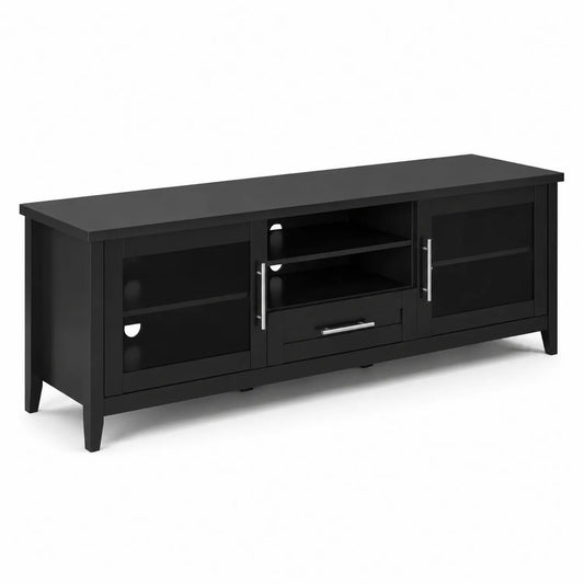 TV-Schrank Schwarz MDF Glas Metall 180x40x50cm