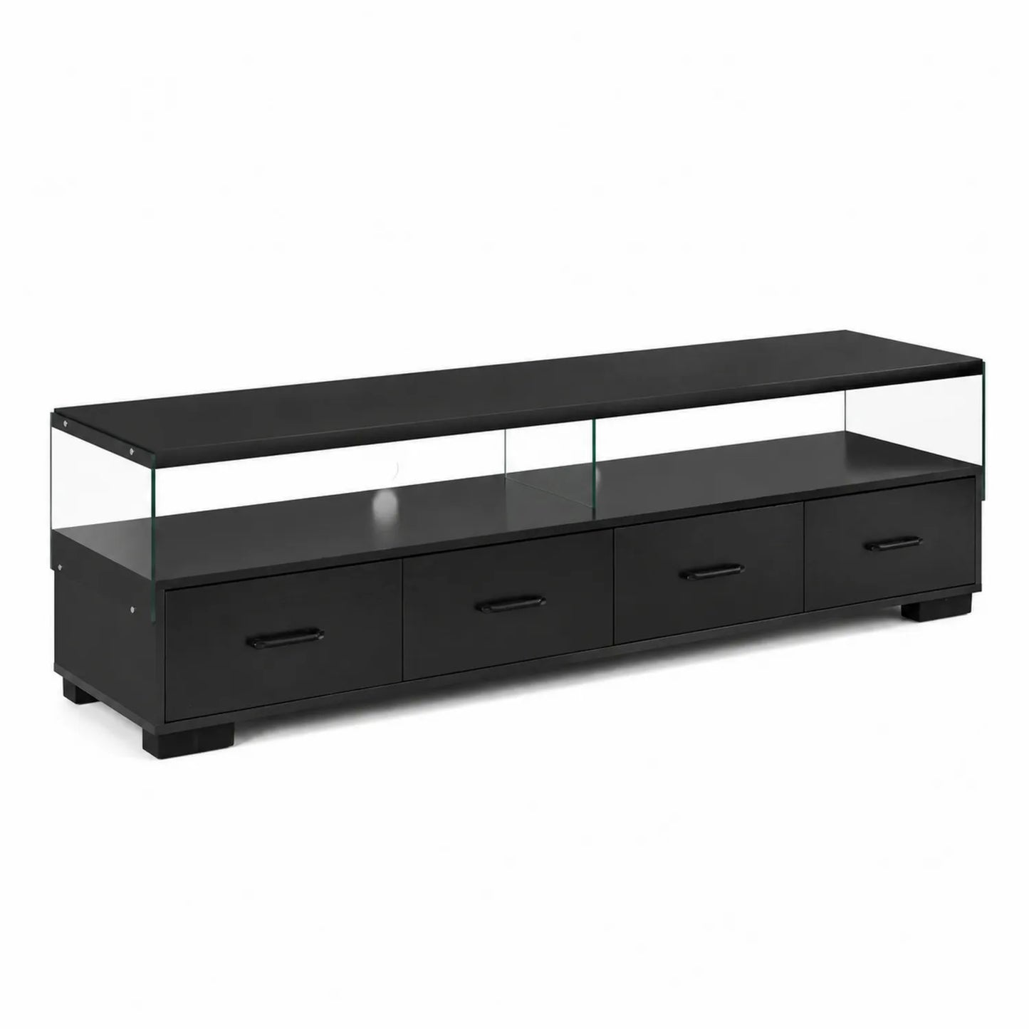 TV-Lowboard Schwarz Holz Gehärtetes Glas 3 Schubladen 160cm