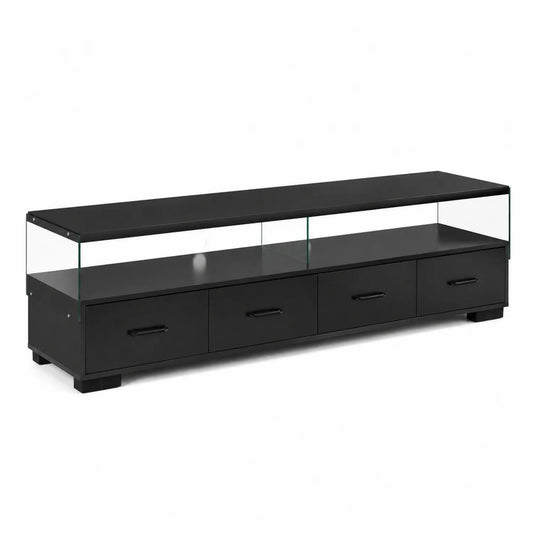 TV-Lowboard Schwarz Holz Gehärtetes Glas 3 Schubladen 160cm